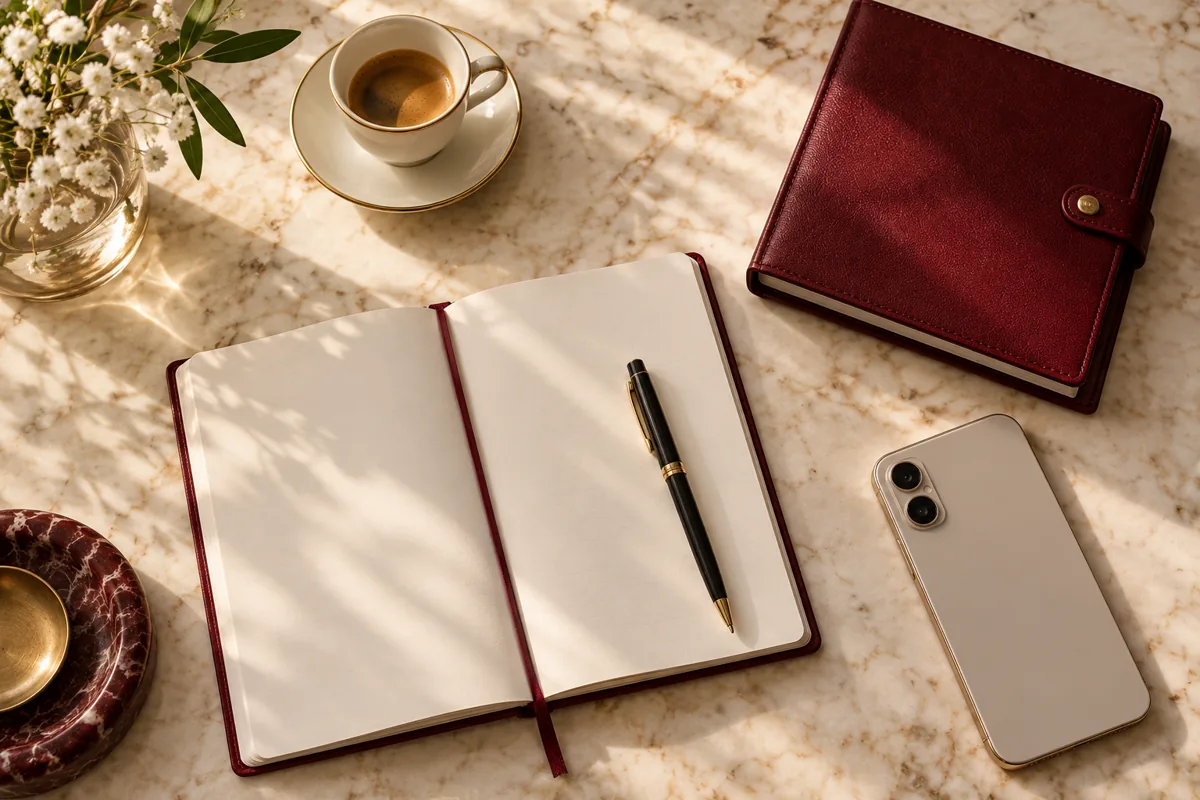 Notebook and smartphone on a private workspace