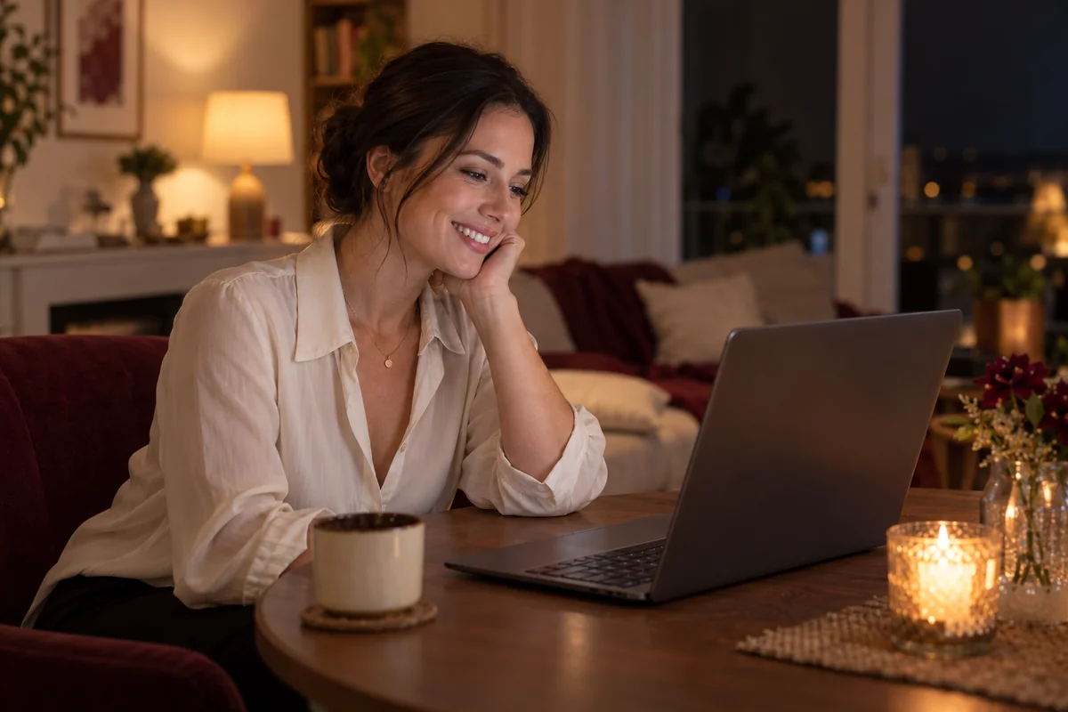Adult woman enjoying a video call on her laptop at home